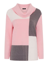 TIGI 10/12 Dusty Pink Colour Block Cowl Neck Knit Jumper - T25-16H