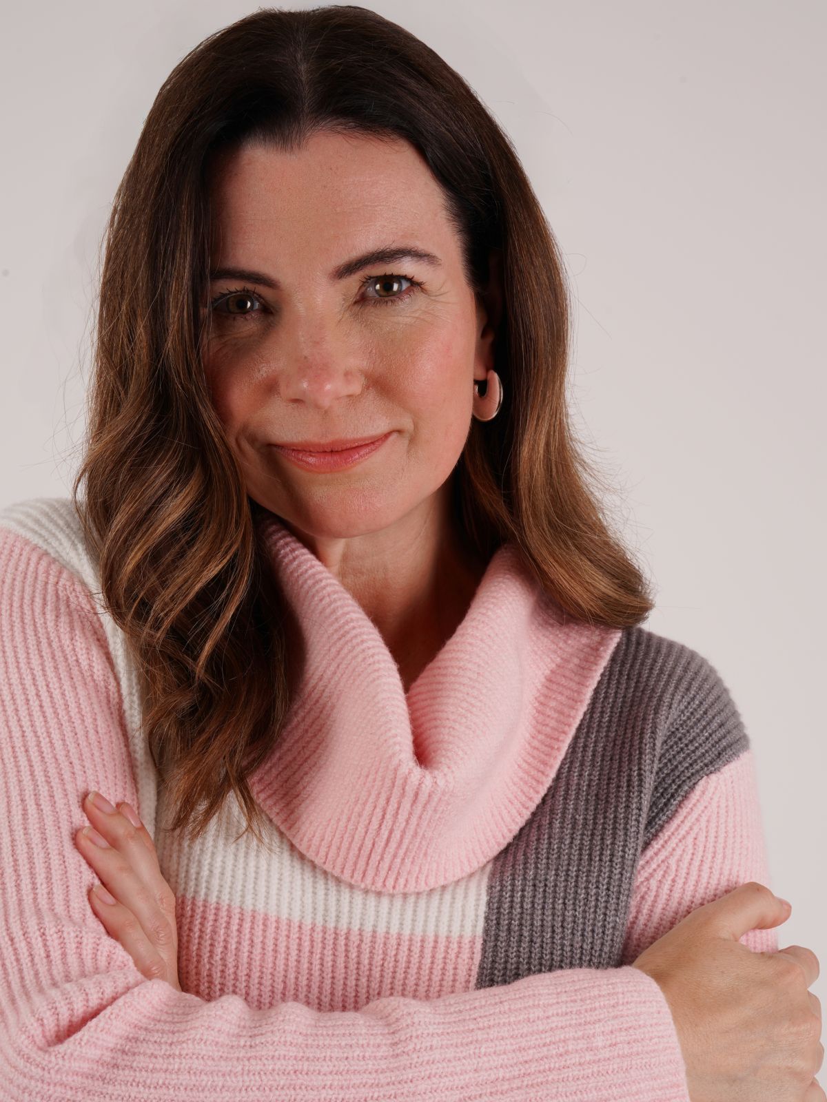 TIGI 10/12 Dusty Pink Colour Block Cowl Neck Knit Jumper - T25-16H