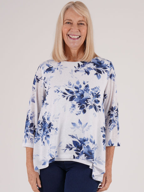 TIGI 10/12 Blue Two Layer Floral Top - T25-30A