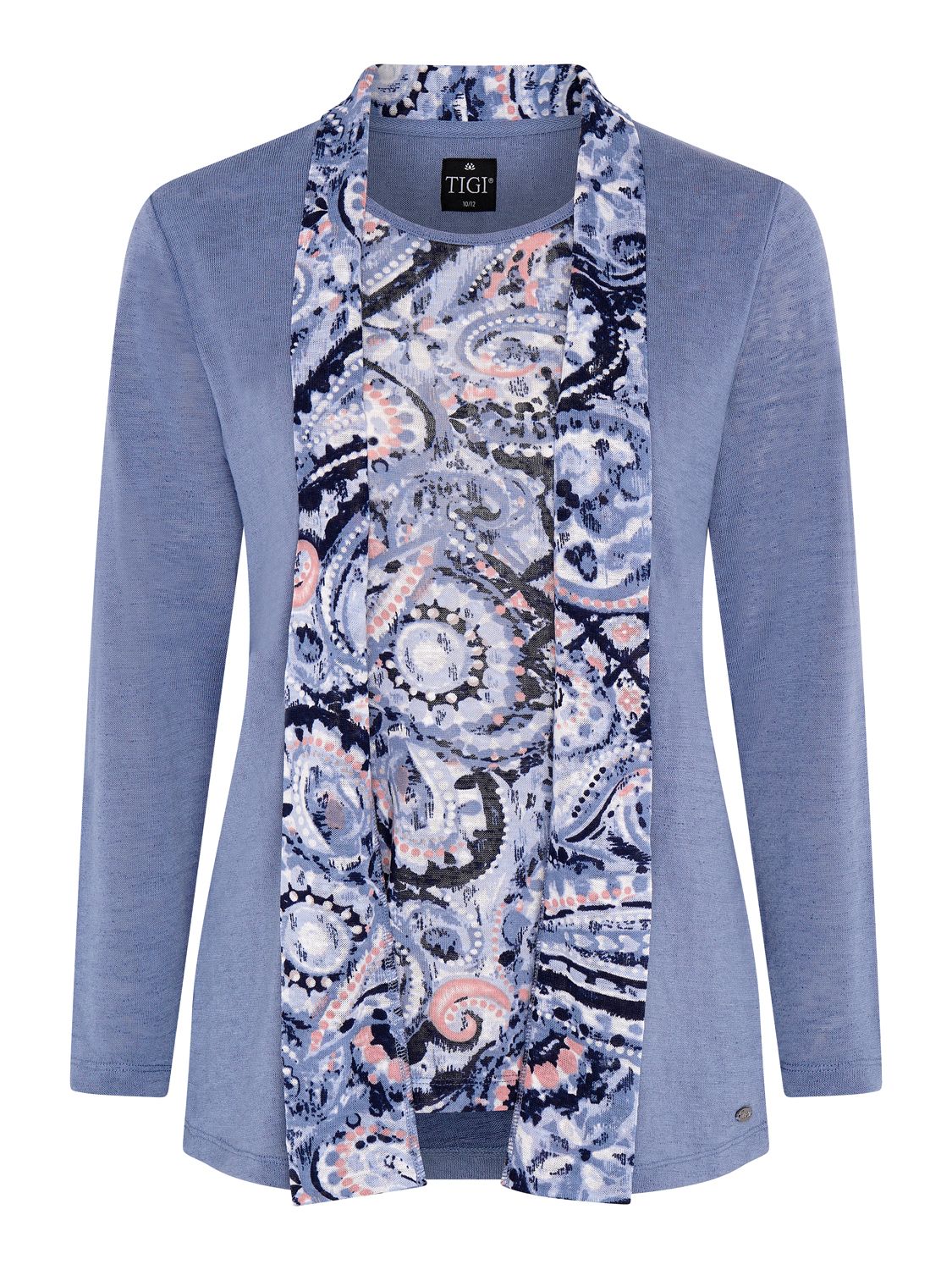 TIGI 10/12 Blue Tonal Paisley Mock Cardi Tunic - T25-30B