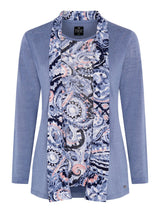 TIGI 10/12 Blue Tonal Paisley Mock Cardi Tunic - T25-30B