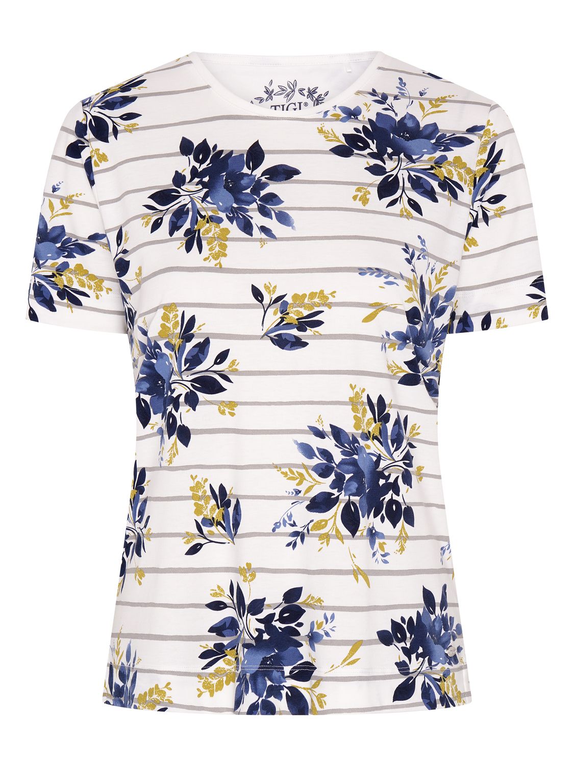 TIGI 14/16 Ivory Stripe Floral Short Sleeve Top - T25-31C