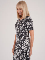 TIGI 10/12 Charcoal Floral All-over-print V Neck Dress - T25-31E