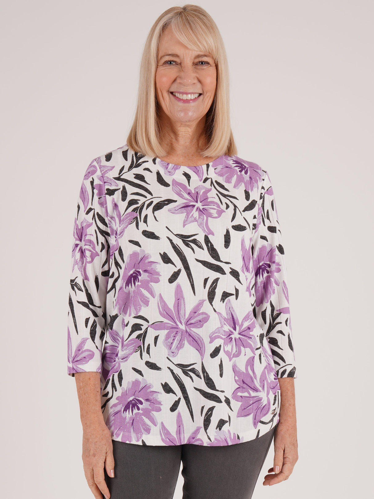 TIGI 18/20 Lilac Floral Print Wide Rib Jersey Top - T25-32B