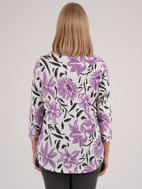 TIGI 10/12 Lilac Floral Print Wide Rib Jersey Top - T25-32B