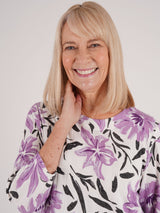 TIGI 10/12 Lilac Floral Print Wide Rib Jersey Top - T25-32B