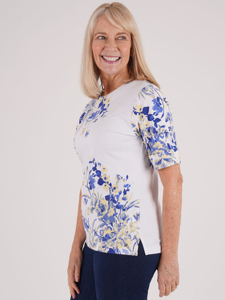 TIGI 10/12 White Floral Placement Print Top - T25-33C