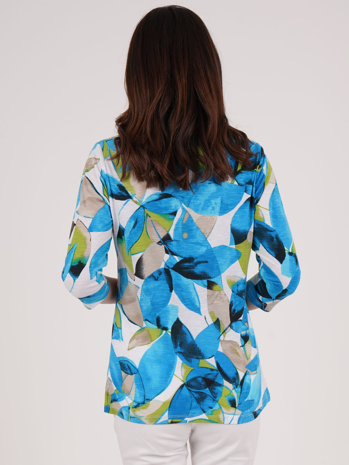TIGI 10/12 Blue/Green Patch Leaf Print Top - T25-34B