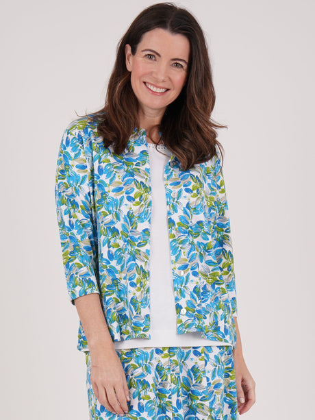 TIGI 14/16 Blue/Green Floral All-over Print Cardigan - T25-34C