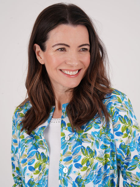 TIGI 14/16 Blue/Green Floral All-over Print Cardigan - T25-34C