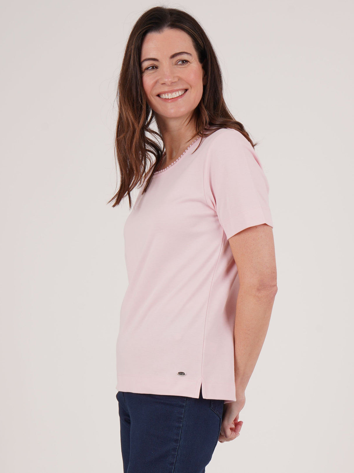 TIGI 10/12 Pink Beaded Neck Trim Top - T25-35A