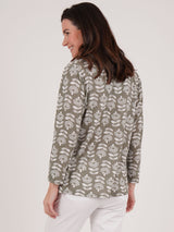 TIGI 10/12 Sage Green Mod-eco Leaf Print Shirt - T25-37D