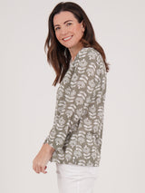 TIGI 10/12 Sage Green Mod-eco Leaf Print Shirt - T25-37D