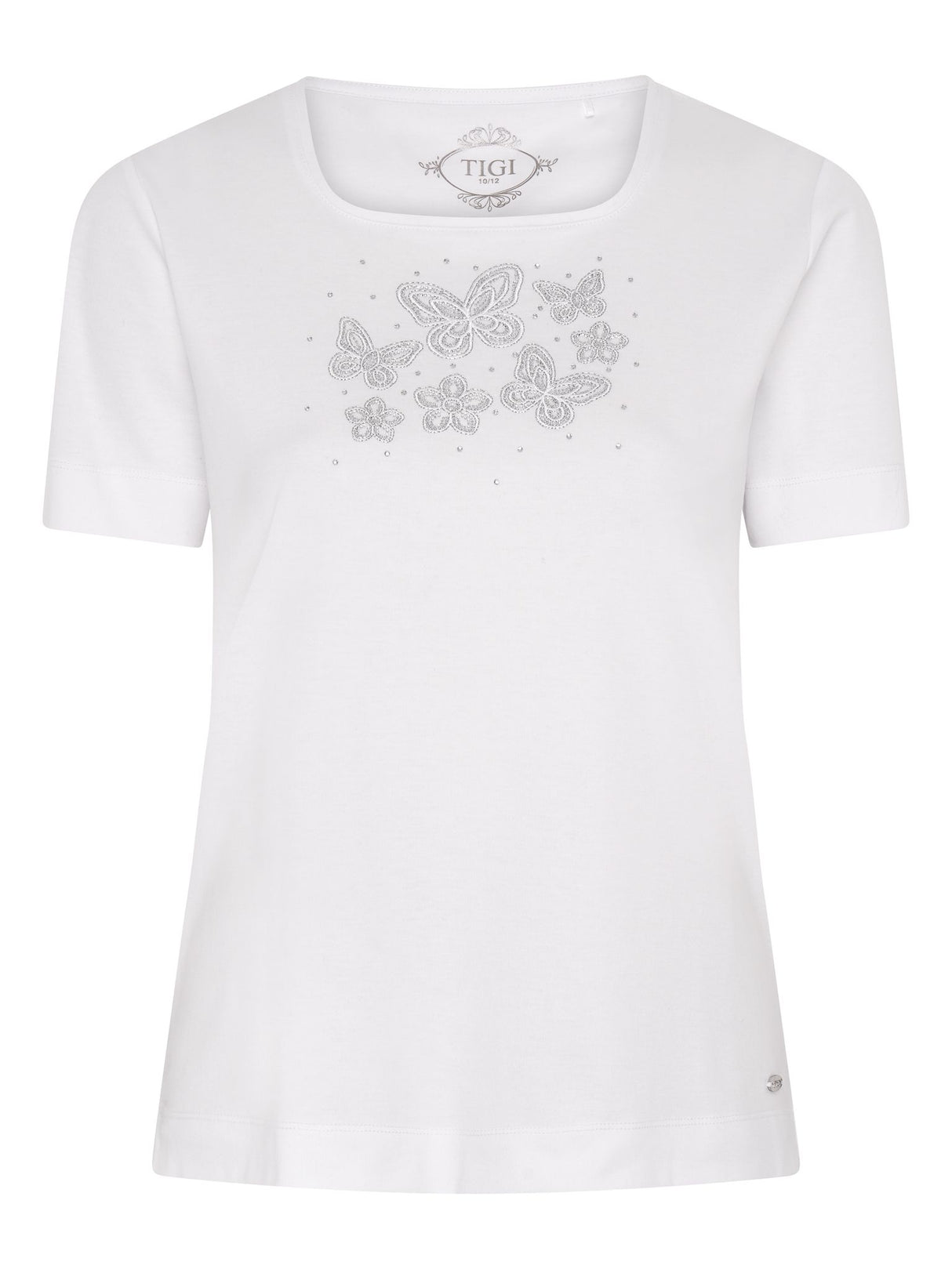 TIGI 18/20 White Butterfly Floral Embellished Short Sleeved Top - T25-38D
