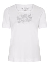 TIGI 14/16 White Butterfly Floral Embellished Short Sleeved Top - T25-38D