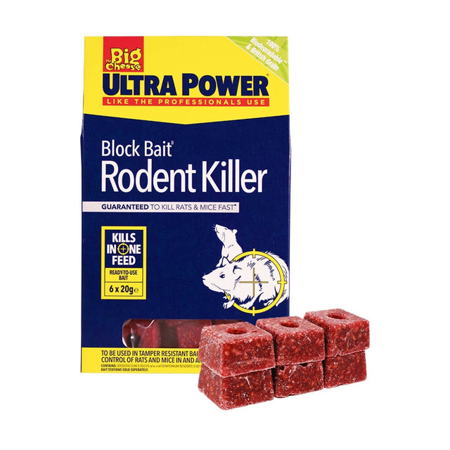 The Big Cheese Block Bait Rat & Mice Rodent Killer (20g x 6) - Old Railway Line Garden Centre