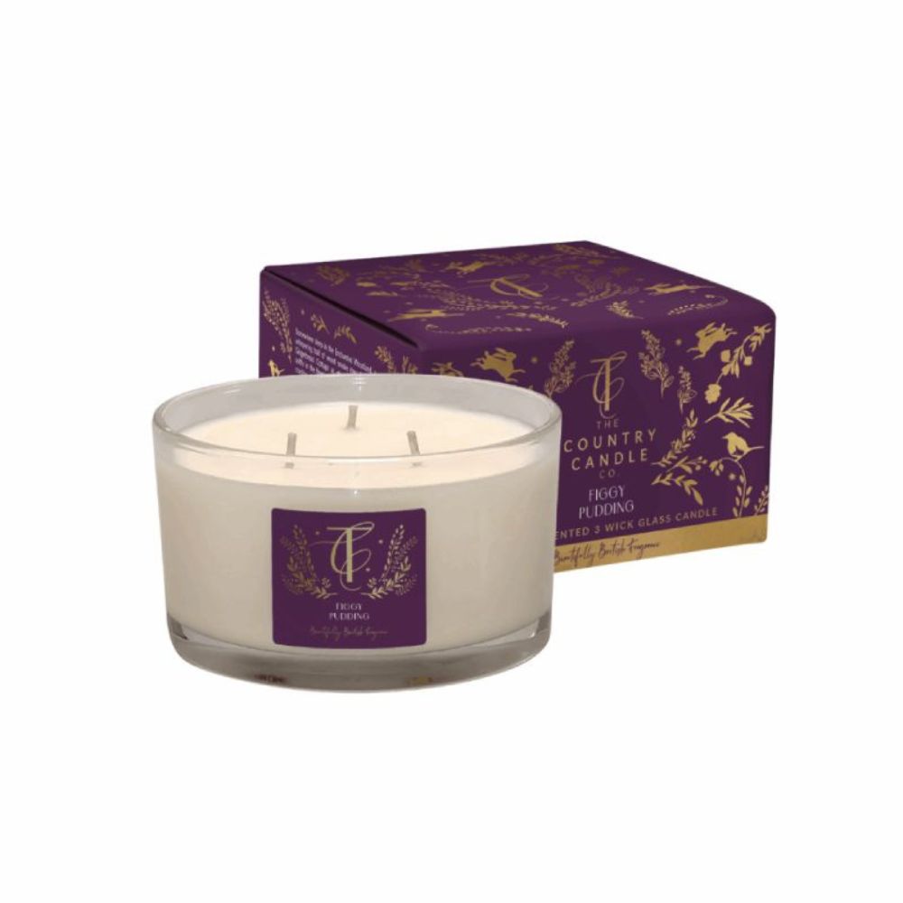 The Country Candle Co 13cm Figgy Pudding Glass 3 Wick Candle