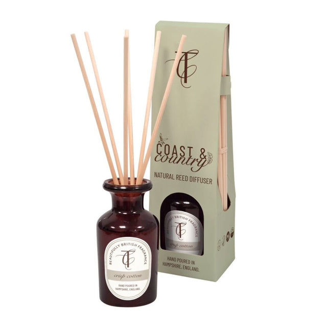 The Country Candle Co - Coast & Country Crisp Cotton 100ml Amber Glass Natural Reed Diffuser - Old Railway Line Garden Centre