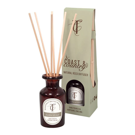 The Country Candle Co - Coast & Country Leather & Oak 100ml Amber Glass Natural Reed Diffuser - Old Railway Line Garden Centre