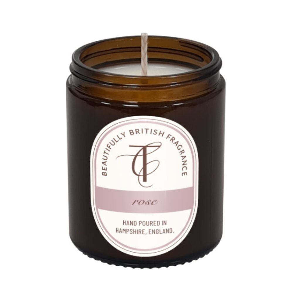 The Country Candle Co - Coast & Country Rose 150g Amber Glass Soy Wax Candle - Old Railway Line Garden Centre