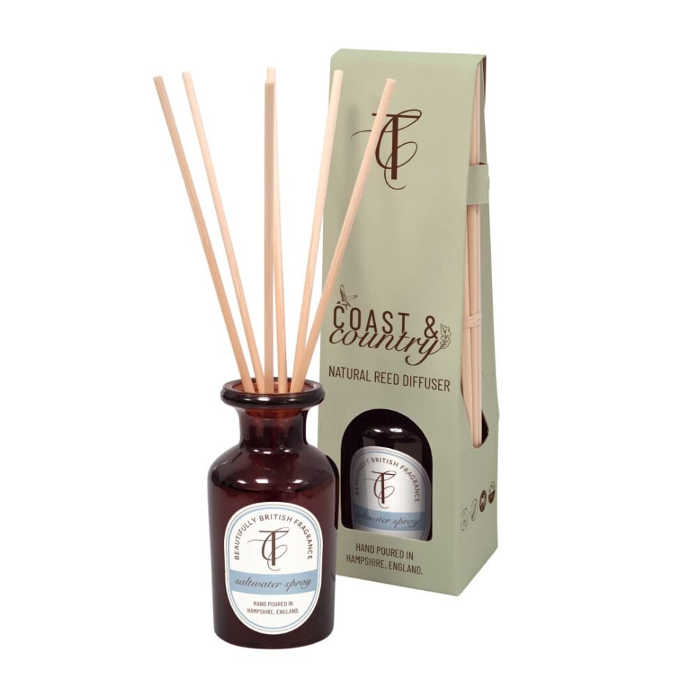 The Country Candle Co - Coast & Country Saltwater Spray 100ml Amber Glass Natural Reed Diffuser - Old Railway Line Garden Centre