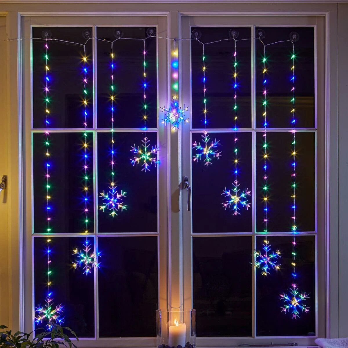 Three Kings 1.2m Multi Coloured LED Snowflake Curtain Lights