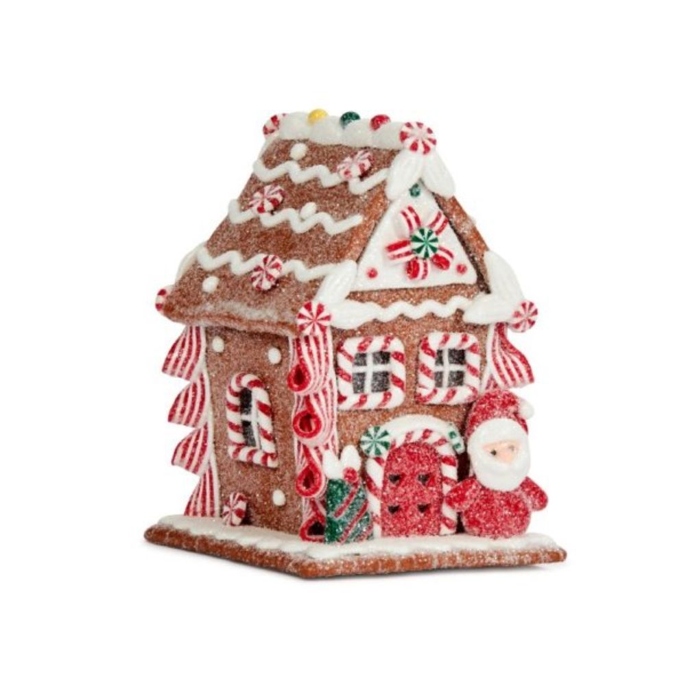 Three Kings 13cm LED Santa with Gingerbread Cottage Ornament