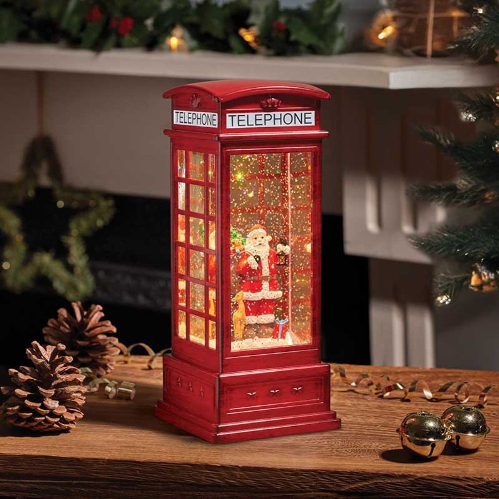 Three Kings 25cm Santa's Phone Box Water Globe