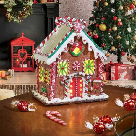 Three Kings 26cm LED Gingerbread Candy Cane Chalet