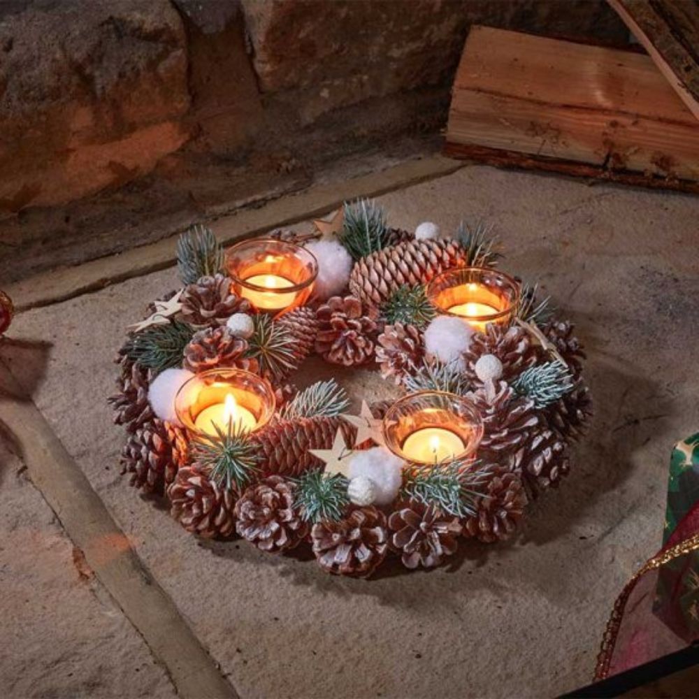 Three Kings 33cm FrostPine Quartet Candle Holder Ring