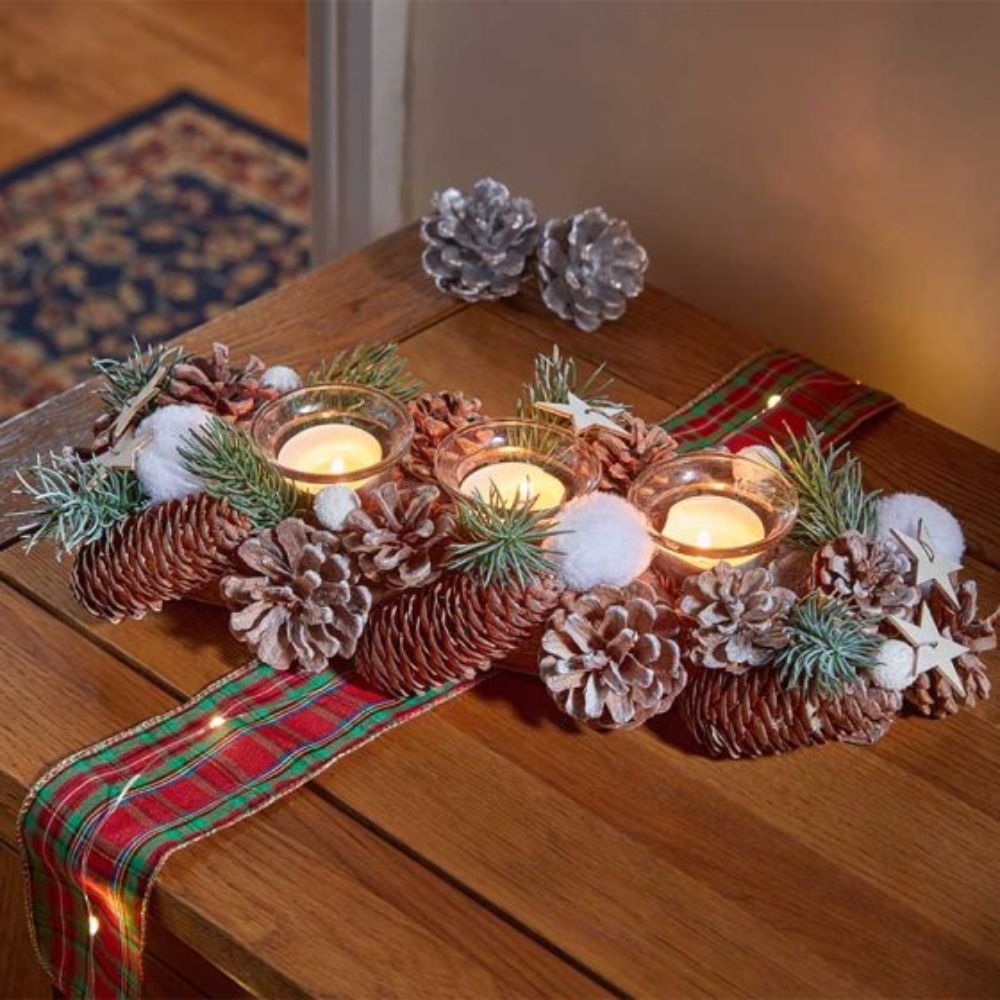 Three Kings 36cm FrostPine Trio Candle Holder