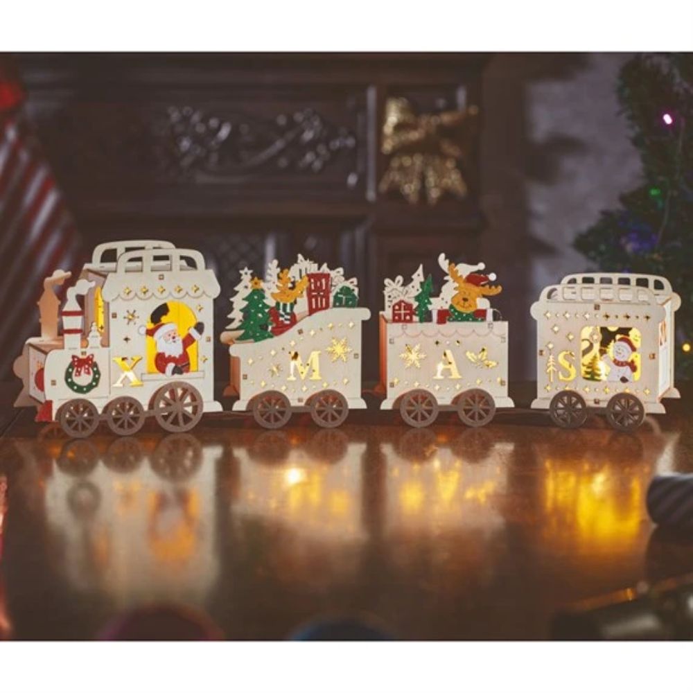 Three Kings 42cm Santa's Express Light Up Wooden Train