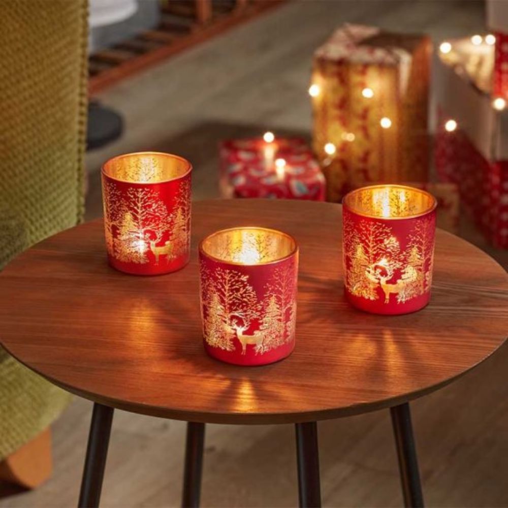 Three Kings 8cm Ruby Wonderland Tea Light Holders (Set of 3)