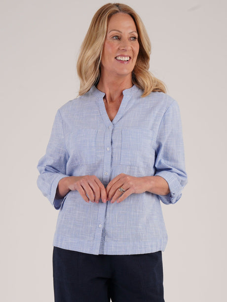 TIGI 10/12 Blue Notch Neck Micro - check Shirt - T25 - 39A - Old Railway Line Garden Centre