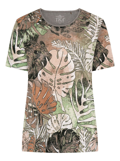 TIGI 10/12 Crew Neck Jungle All - over Print Top - T25 - 37A - Old Railway Line Garden Centre