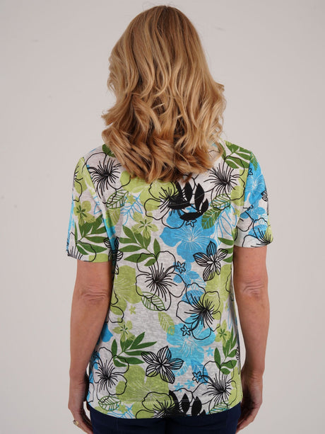 TIGI 10/12 Green Tropical Floral All - over Print Top - T25 - 42D - Old Railway Line Garden Centre