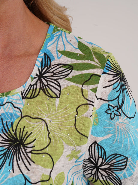 TIGI 10/12 Green Tropical Floral All - over Print Top - T25 - 42D - Old Railway Line Garden Centre