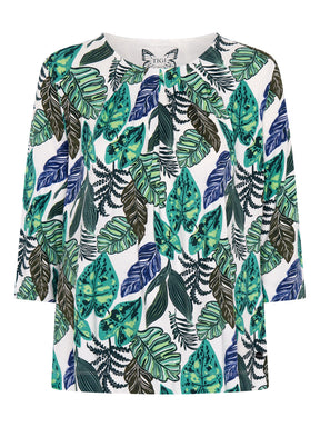 TIGI 10/12 Green Tropical Leaf Ruched Neckline Top - T25 - 37C - Old Railway Line Garden Centre