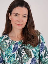 TIGI 10/12 Green Tropical Leaf Ruched Neckline Top - T25 - 37C - Old Railway Line Garden Centre