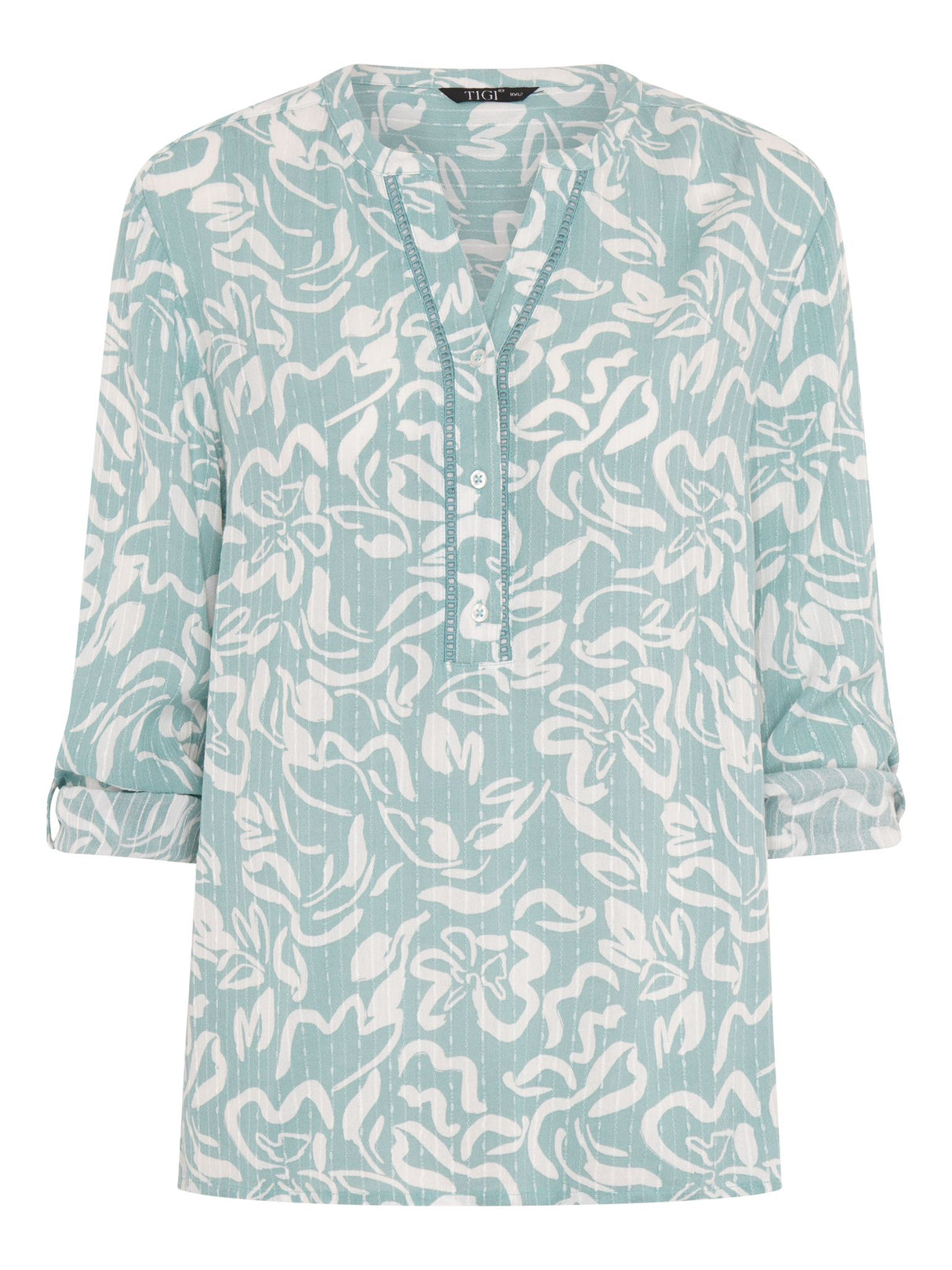 TIGI 10/12 Mint Green Viscose Dobby Notch Neckline Top - T25 - 40A - Old Railway Line Garden Centre