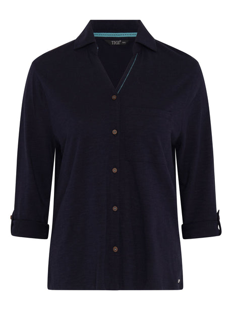 TIGI 10/12 Navy Cotton Modal Shirt - T25 - 39E - Old Railway Line Garden Centre