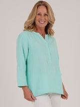 TIGI 10/12 Peppermint Double Weave Notch Neckline Top - T25 - 46E - Old Railway Line Garden Centre