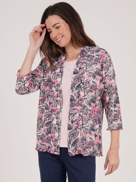 TIGI 10/12 Pink Sunset Leaf All - over - print Shrug Jacket - T25 - 35D - Old Railway Line Garden Centre