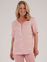 TIGI 10/12 Pink Zip Detail Viscose Dobby Top - T25 - 41A - Old Railway Line Garden Centre