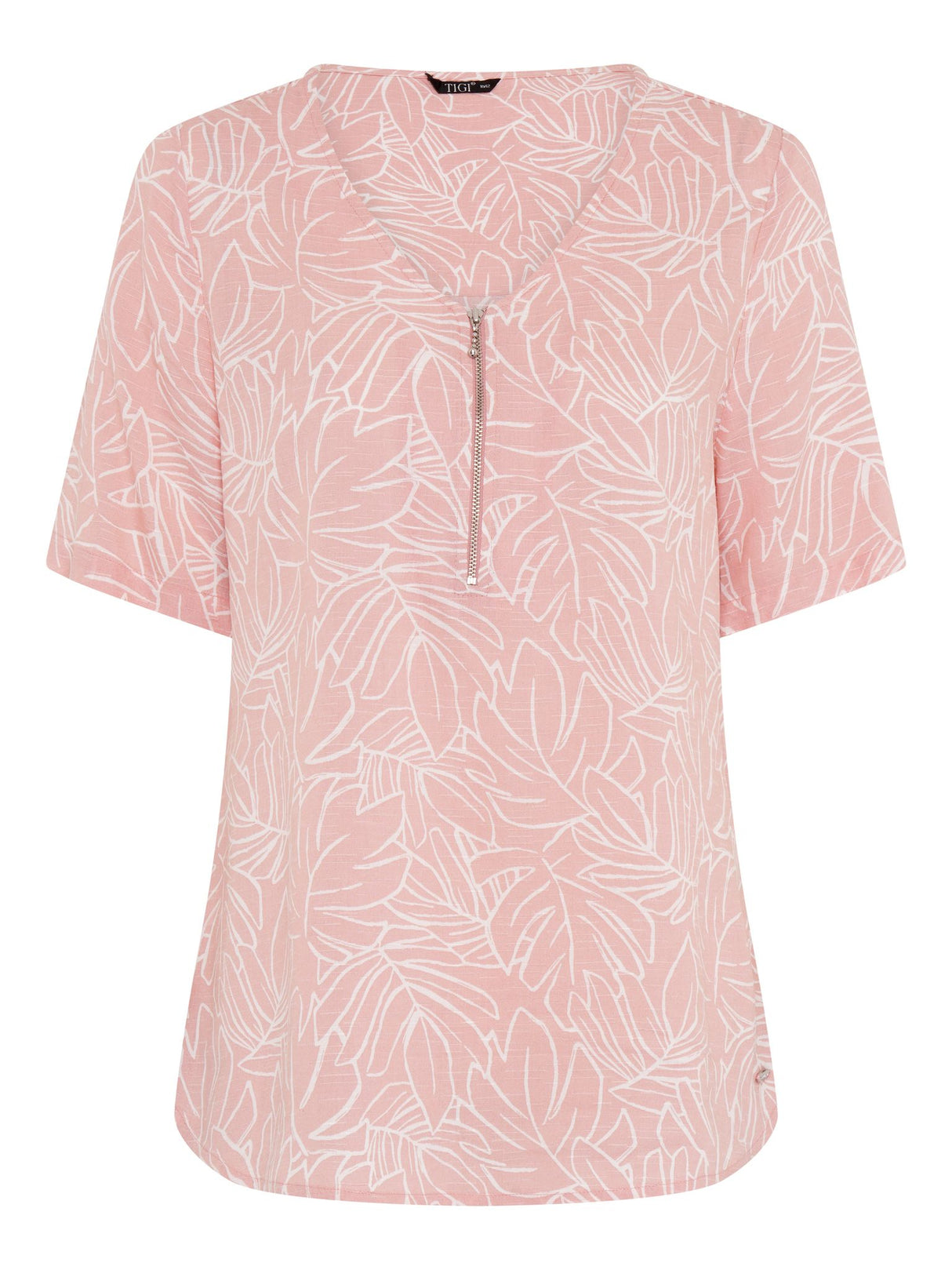 TIGI 10/12 Pink Zip Detail Viscose Dobby Top - T25 - 41A - Old Railway Line Garden Centre