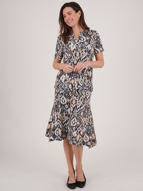 TIGI 10/12 Regular Black All Over Print Tribal Ikat 6 Panel Skirt - T25 - 36DR - Old Railway Line Garden Centre