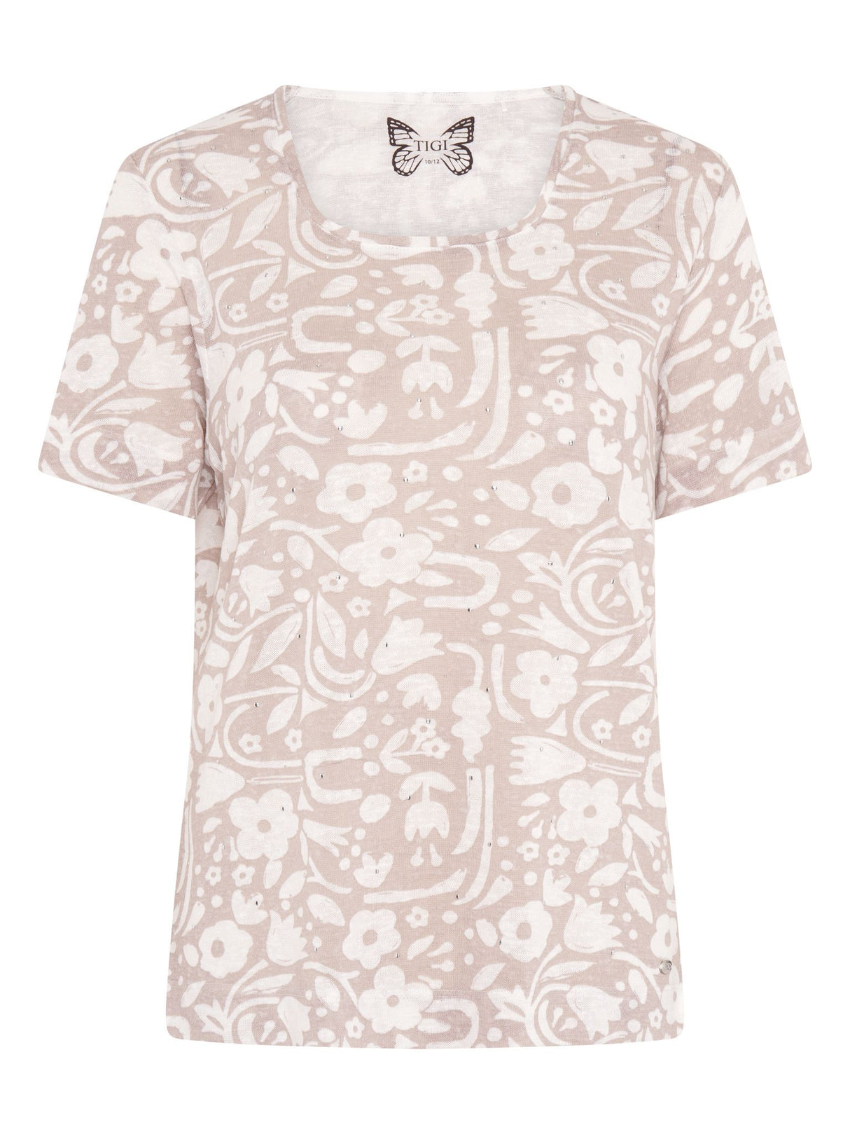 TIGI 10/12 White Ivory Floral Block Print Top - T25 - 44D - Old Railway Line Garden Centre