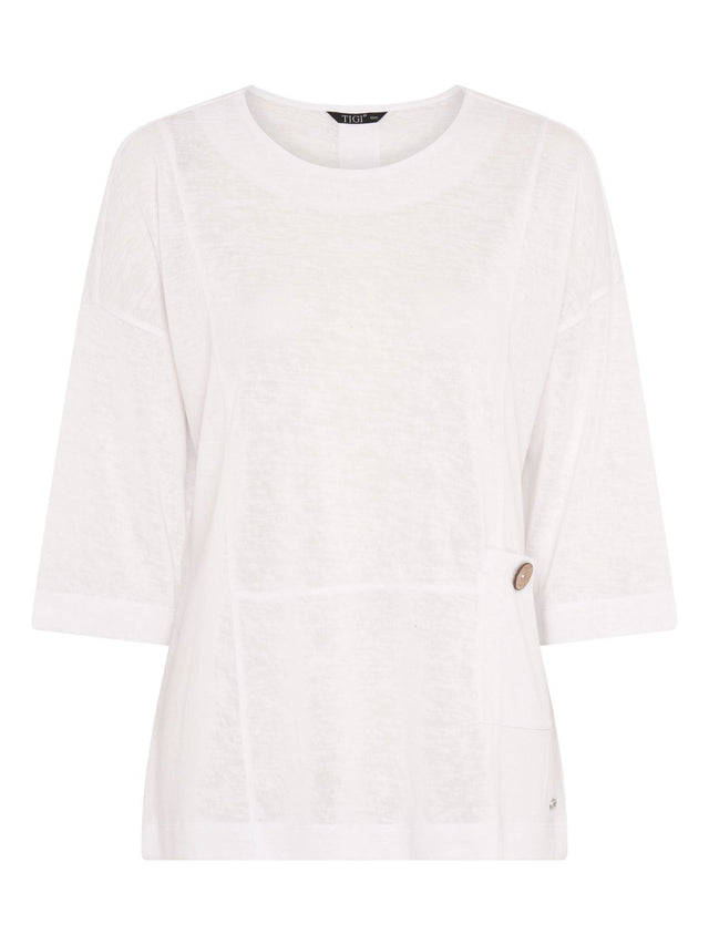 TIGI 10/12 White Patch Pocket 3/4 Length Sleeve Top - T25 - 44B - Old Railway Line Garden Centre