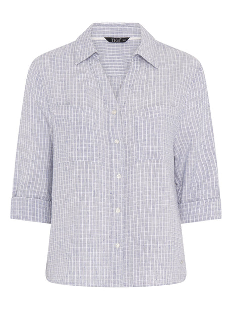 TIGI 14/16 Blue Grid Check Shirt - T25 - 46C - Old Railway Line Garden Centre