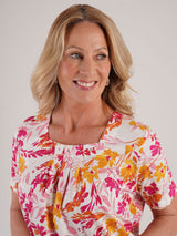 TIGI 14/16 Cerise Bouquet Floral Square Neckline Top - T25 - 41C - Old Railway Line Garden Centre